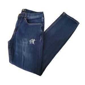 RSQ Seattle Skinny Tapered Jeans Mens Size 32 X 32 Dark Wash Distressed Denim